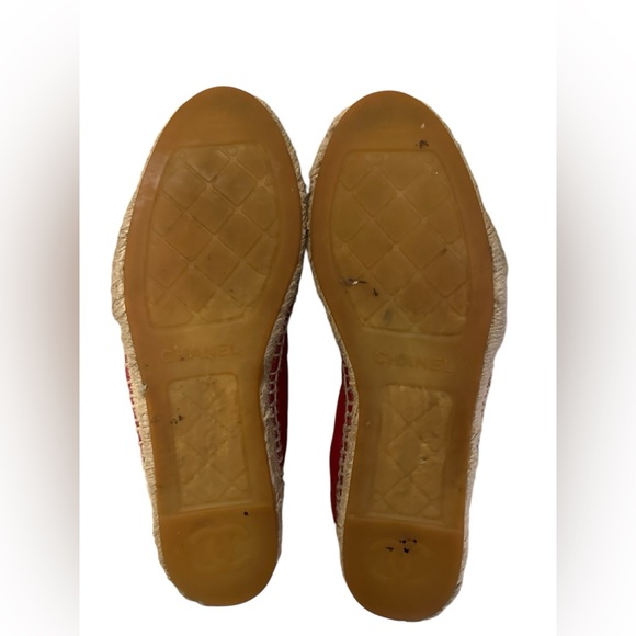 Authentic Chanel Red Lambskin Leather CC Logo Espadrille size 37,l - Picture 4 of 16